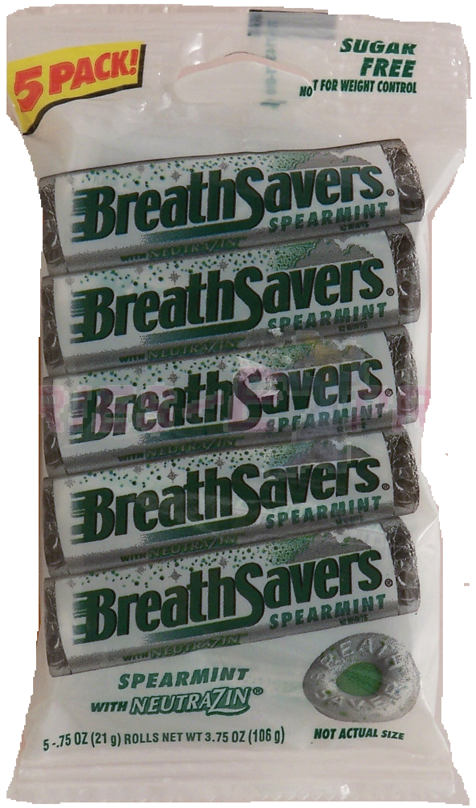 Breath Savers&nbsp;&nbsp;spearmint with neutrzin sugar free breath mints 5-rolls Full-Size Picture
